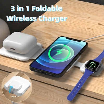 3-in-1 Magnetisch Opvouwbaar Draadloos Oplaadstation – Multi-Device Charger