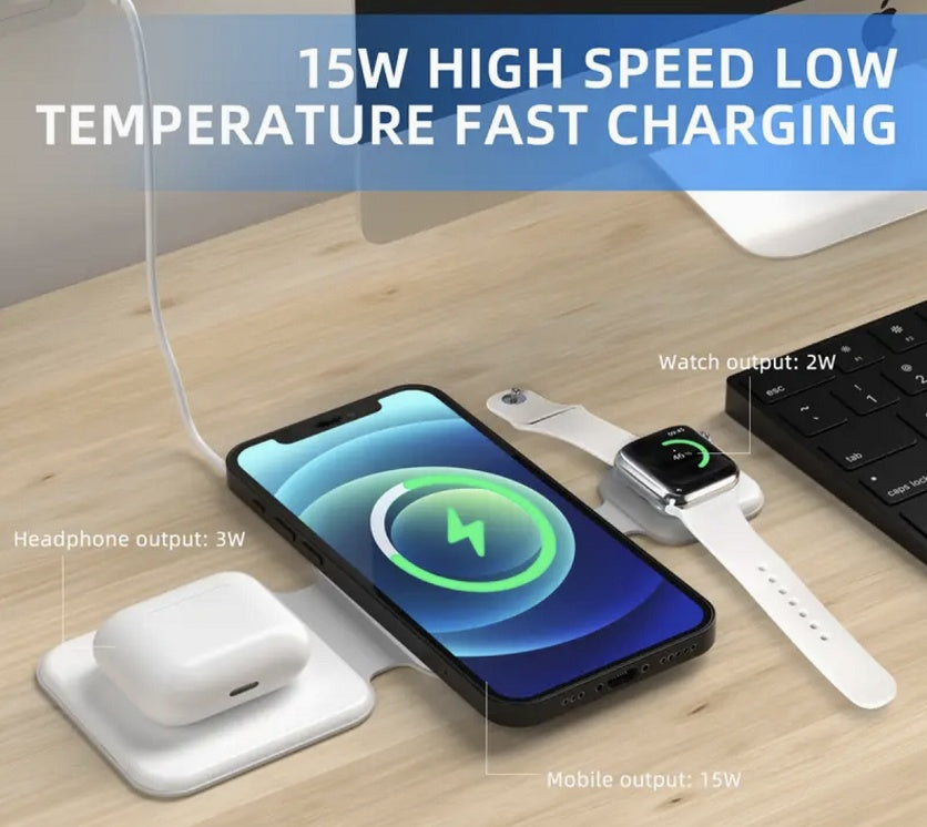 3-in-1 Magnetisch Opvouwbaar Draadloos Oplaadstation – Multi-Device Charger